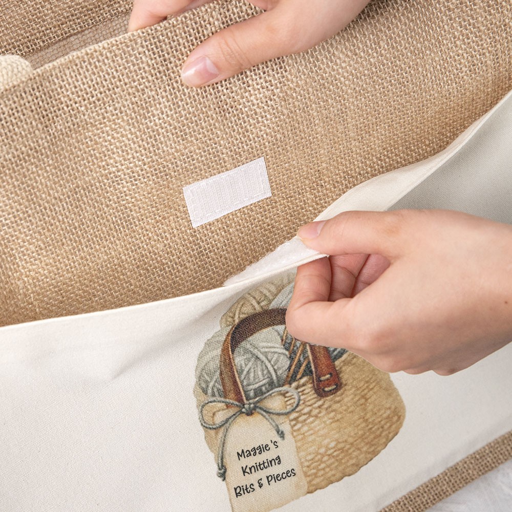 Sac de jute à tricoter personnalisé, sac fourre-tout, grand sac à tricoter, sac à lunch, rangement à tricoter, cadeau de tricot, cadeau pour maman/grand-mère/amateurs de tricot