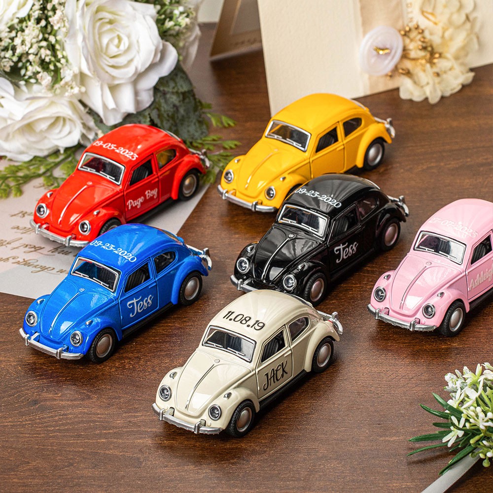 Nom personnalisé Mini modèle de voiture, Mini voiture jouet Beetle, cadeau de remerciement, cadeau de fête de mariage, faveurs de mariage, cadeaux de garçons d'honneur, cadeau pour Page Boy