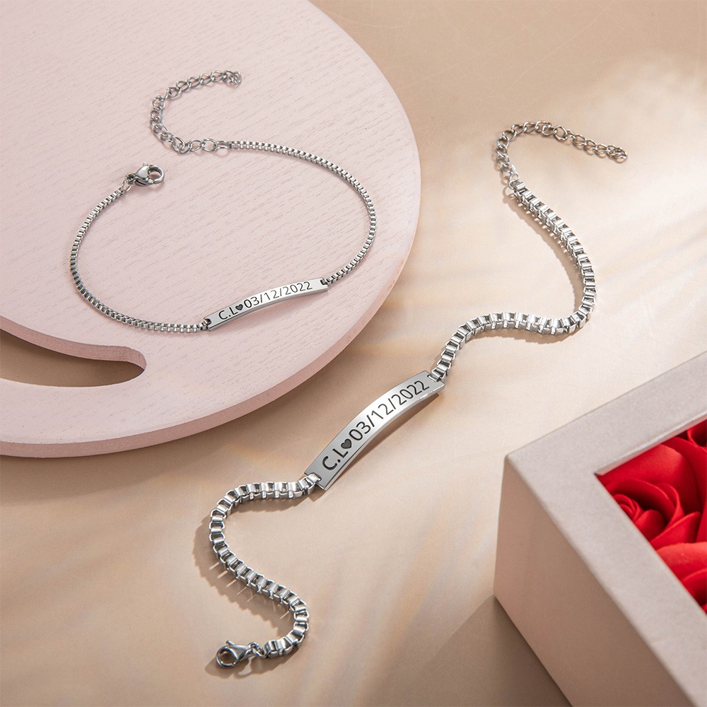 Custom Couple Bracelet, Matching Bracelet Friendship Bracelet, Engraved Couple Gift Bracelets Wristband for Lover Husband Wife Boyfriend Girlfriend