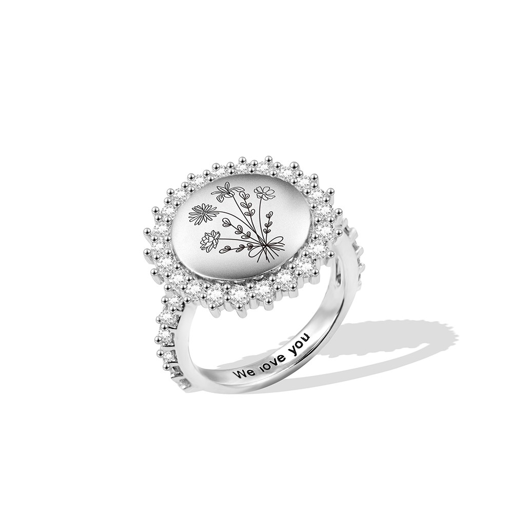 Custom 1-8 Birth Flower Circle Ring, Mother's Ring, Best Friend Ring, Women's Jewelry, Birthday/Mother's Day/Anniversary Gift for Mom/Wife/Girlfriend