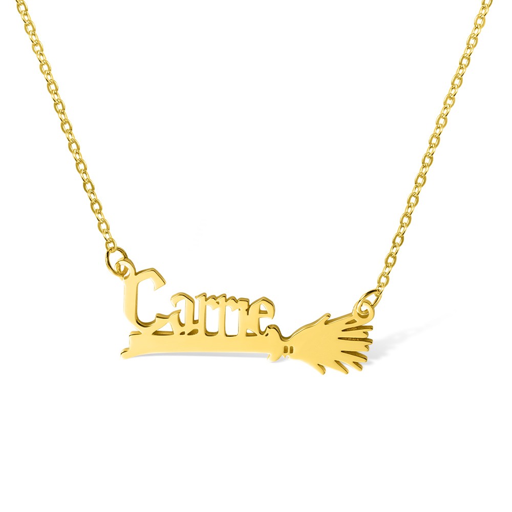 Custom Name Witch Broom Necklace, Magic Broom Name Pendant Chain, Sterling Silver 925 Jewelry, Birthday/Christmas/Anniversary Gift for Women/Girls
