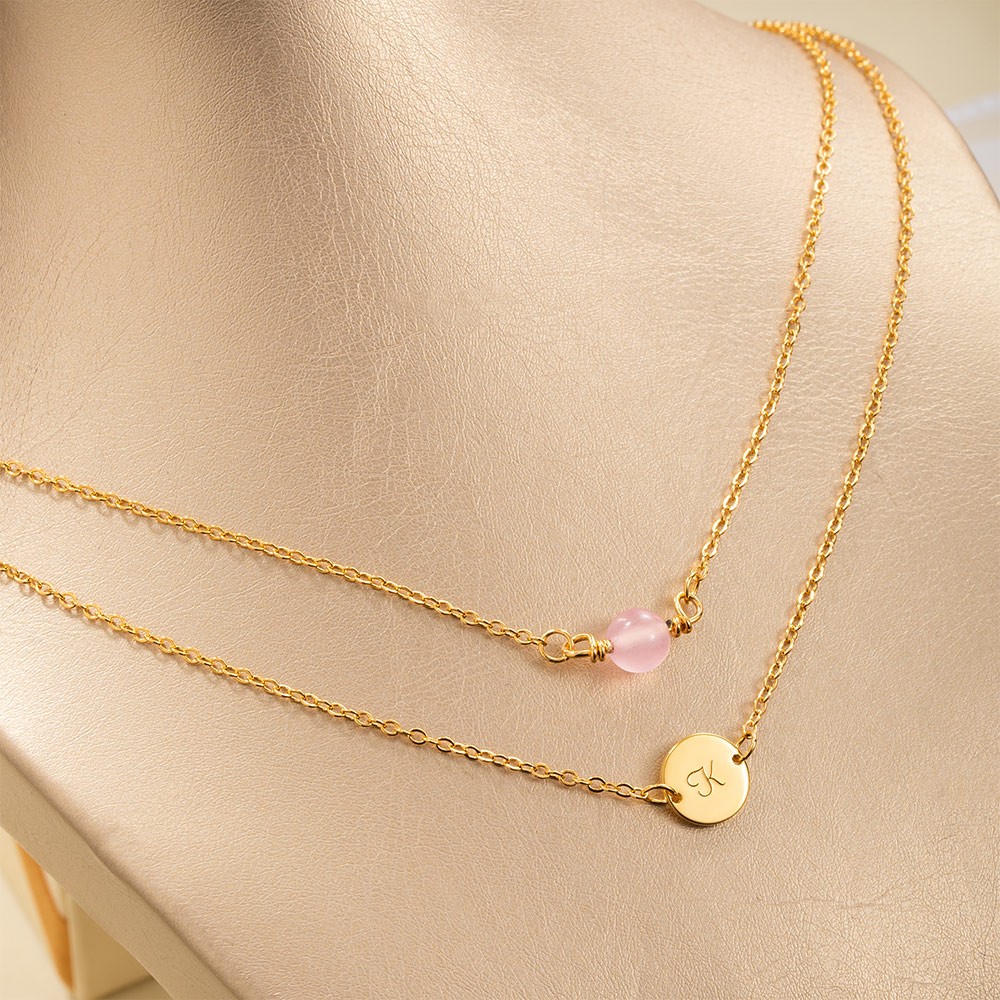 Personalized Layered Initial Necklace, Pearl Birthstone and Initial Disc Necklace, Sterling Silver 925 Necklace, Birthday Gift for Her/Mom/Wife