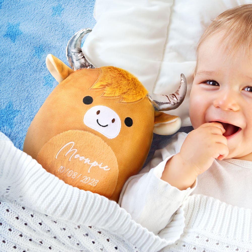 Nom personnalisé Jouet en peluche de vache des Highlands, peluches de vache moelleuses brunes douces, oreiller d'animal en peluche de vache des Highlands, décor de chambre de vache, cadeau pour les enfants