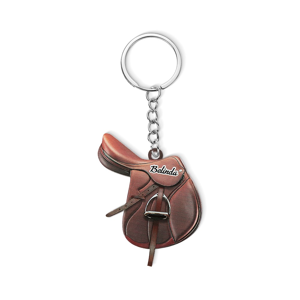 Porte-clés plat de selle personnalisé, porte-clés acrylique, décoration de cheval, accessoire de selle, cadeau de Noël, cadeau d'équitation, cadeau pour amateur de chevaux