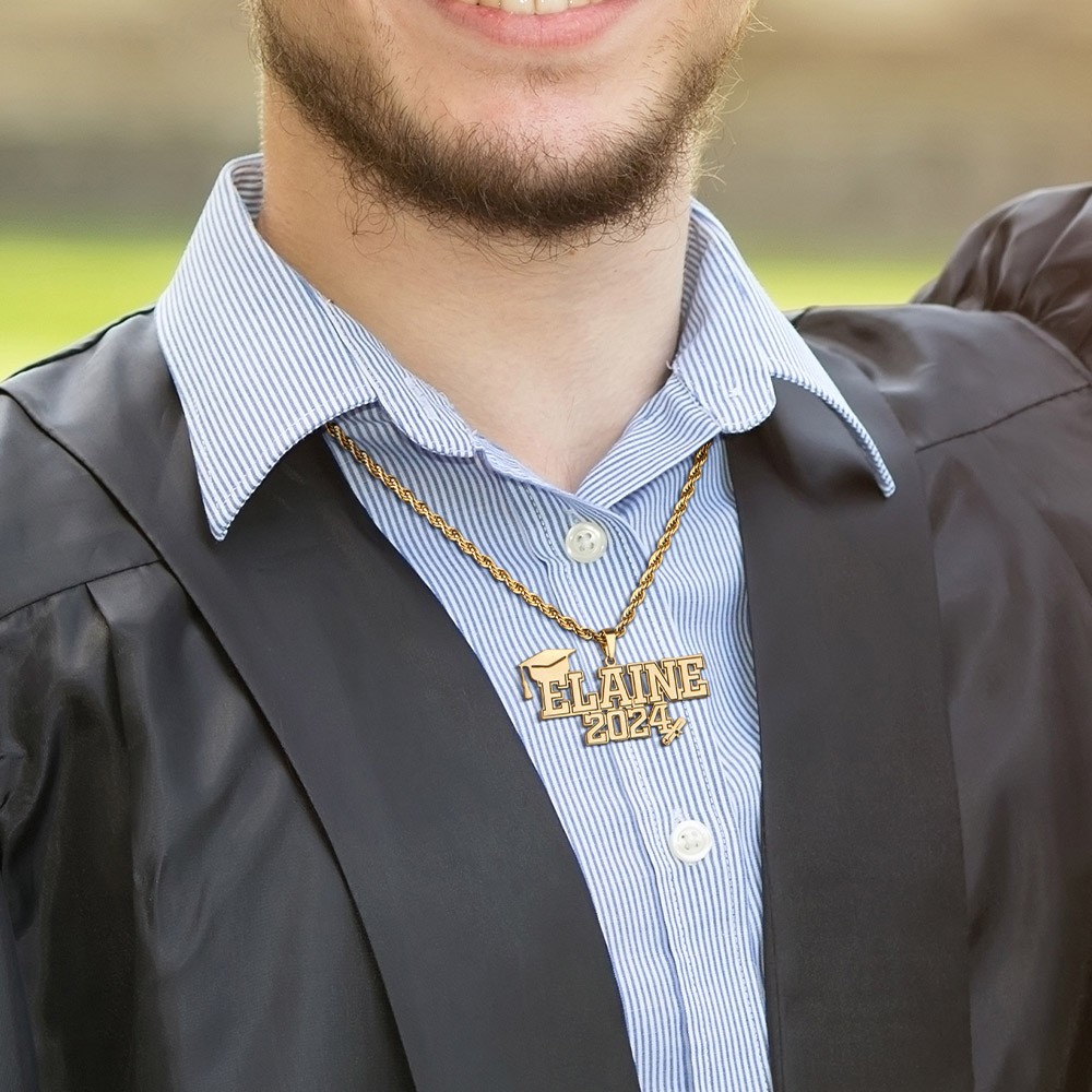 Personalized Class of 2024 Graduation Necklace with Name, Stainless Steel Bachelor Cap Name Necklace, Graduation Gift for Boy/Girl/Friend/Student