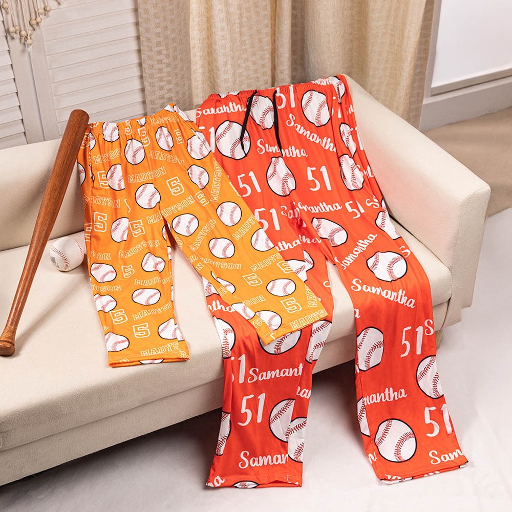 Custom Name & Number Softball/Volleyball Pajama Bottoms, Loose Drawstring Lounge Pants, Sleepover Party Costume, Sports Gifts for Players/Teammates
