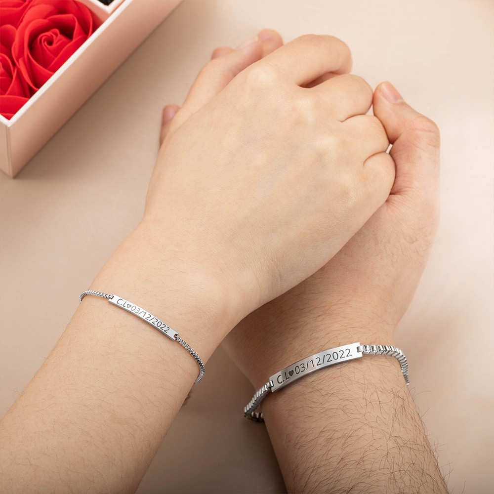 Custom Couple Bracelet, Matching Bracelet Friendship Bracelet, Engraved Couple Gift Bracelets Wristband for Lover Husband Wife Boyfriend Girlfriend