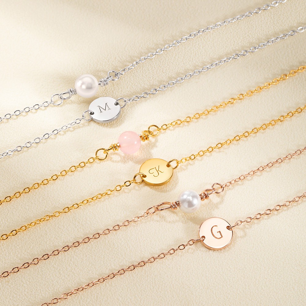 Personalized Layered Initial Necklace, Pearl Birthstone and Initial Disc Necklace, Sterling Silver 925 Necklace, Birthday Gift for Her/Mom/Wife