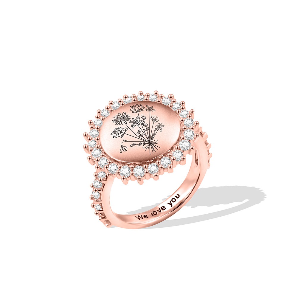 Custom 1-8 Birth Flower Circle Ring, Mother's Ring, Best Friend Ring, Women's Jewelry, Birthday/Mother's Day/Anniversary Gift for Mom/Wife/Girlfriend
