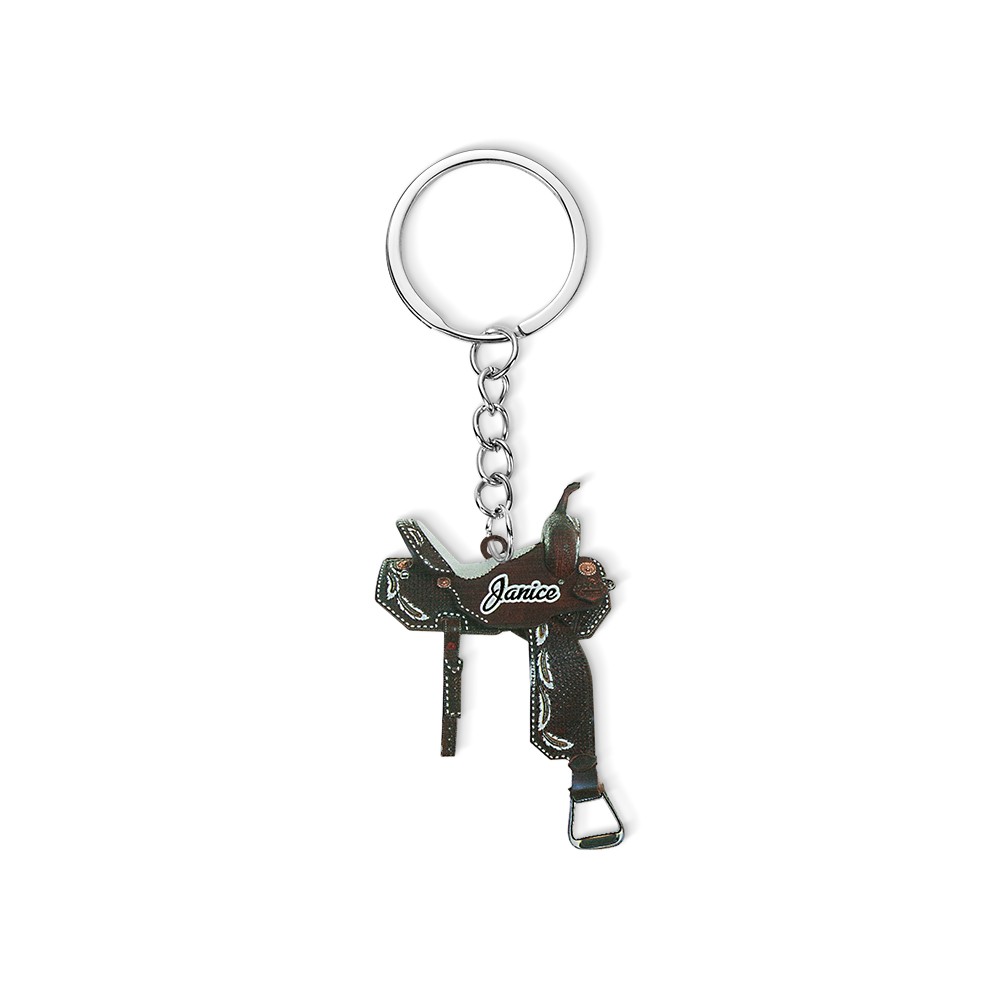 Porte-clés plat de selle personnalisé, porte-clés acrylique, décoration de cheval, accessoire de selle, cadeau de Noël, cadeau d'équitation, cadeau pour amateur de chevaux