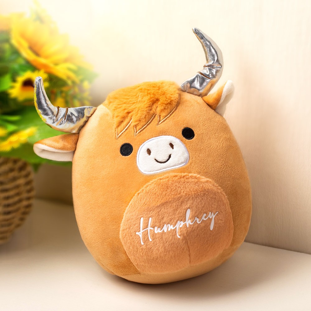 Nom personnalisé Jouet en peluche de vache des Highlands, peluches de vache moelleuses brunes douces, oreiller d'animal en peluche de vache des Highlands, décor de chambre de vache, cadeau pour les enfants