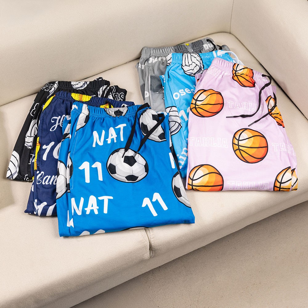 Custom Name & Number Softball/Volleyball Pajama Bottoms, Loose Drawstring Lounge Pants, Sleepover Party Costume, Sports Gifts for Players/Teammates