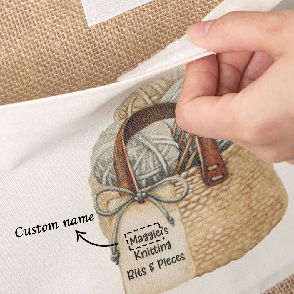 Sac de jute à tricoter personnalisé, sac fourre-tout, grand sac à tricoter, sac à lunch, rangement à tricoter, cadeau de tricot, cadeau pour maman/grand-mère/amateurs de tricot