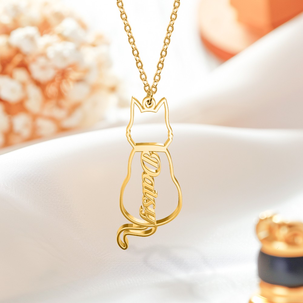 Custom Cat/Dog Breed Necklace, Personalized Up to 4 Back Sitting Cat/Dog Name Necklace, Sterling Silver 925 Dog Memorial/Dog Loss Jewelry, Gift for Dog Mom/Dad