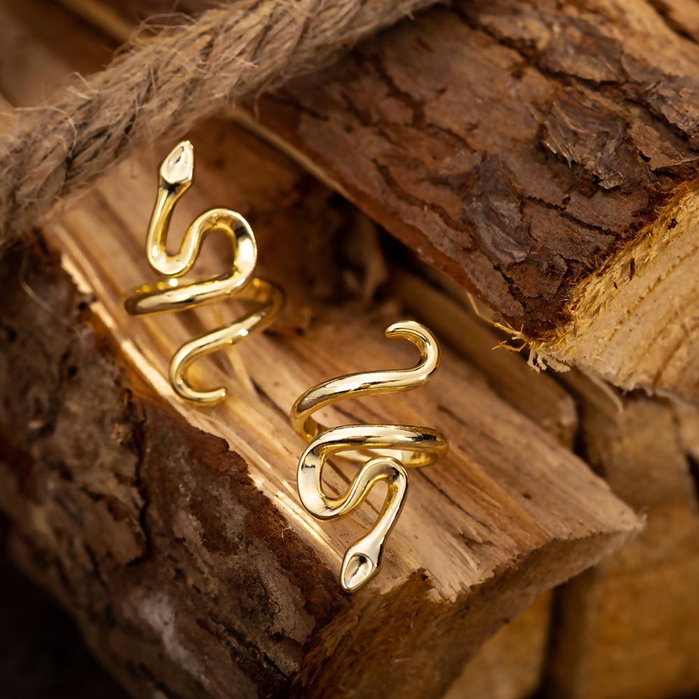 Adjustable Gold Snake Ring, Open Stacking 18K Gold Plated Snake Spiral Ring, Vintage Gothic Jewelry Punk Ring, Gift for Men/Women