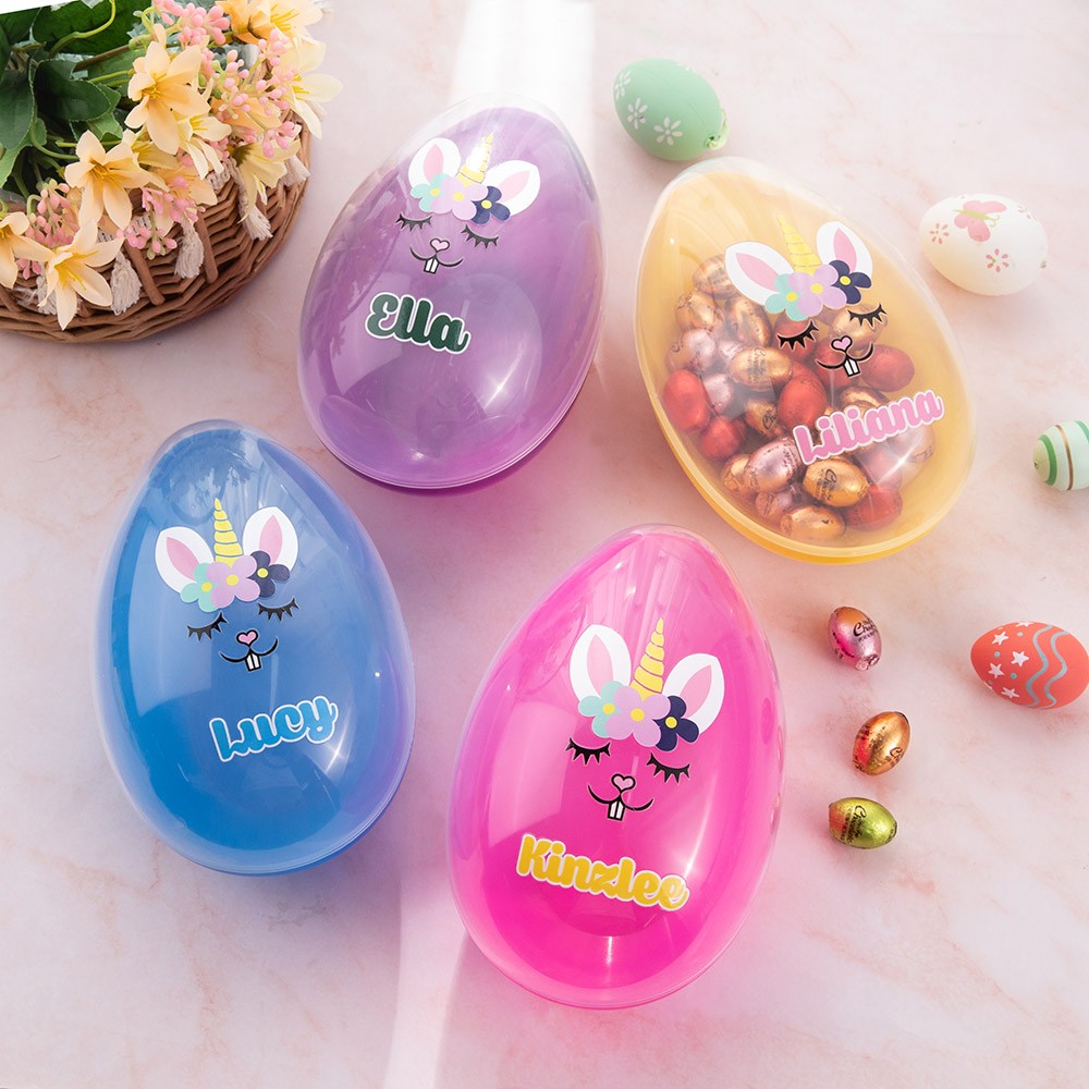 Oeuf de Pâques de licorne de nom personnalisé, oeuf Jumbo personnalisé, remplisseur de panier de Pâques, cadeaux de Pâques pour la famille/les enfants/la fille/la nièce