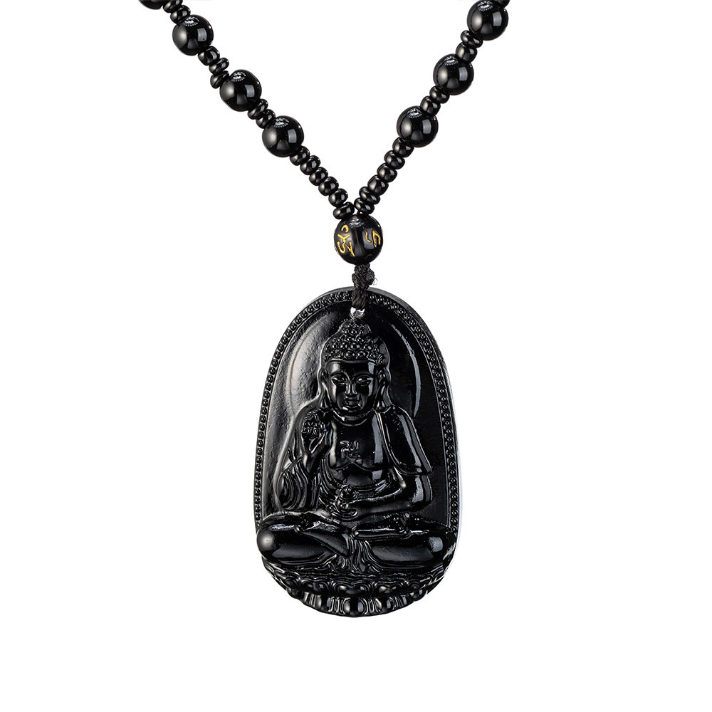 Collier de Bouddha en obsidienne noire, pendentif de Bouddha en obsidienne, collier en obsidienne noire, collier de chance, collier de dragon de prospérité