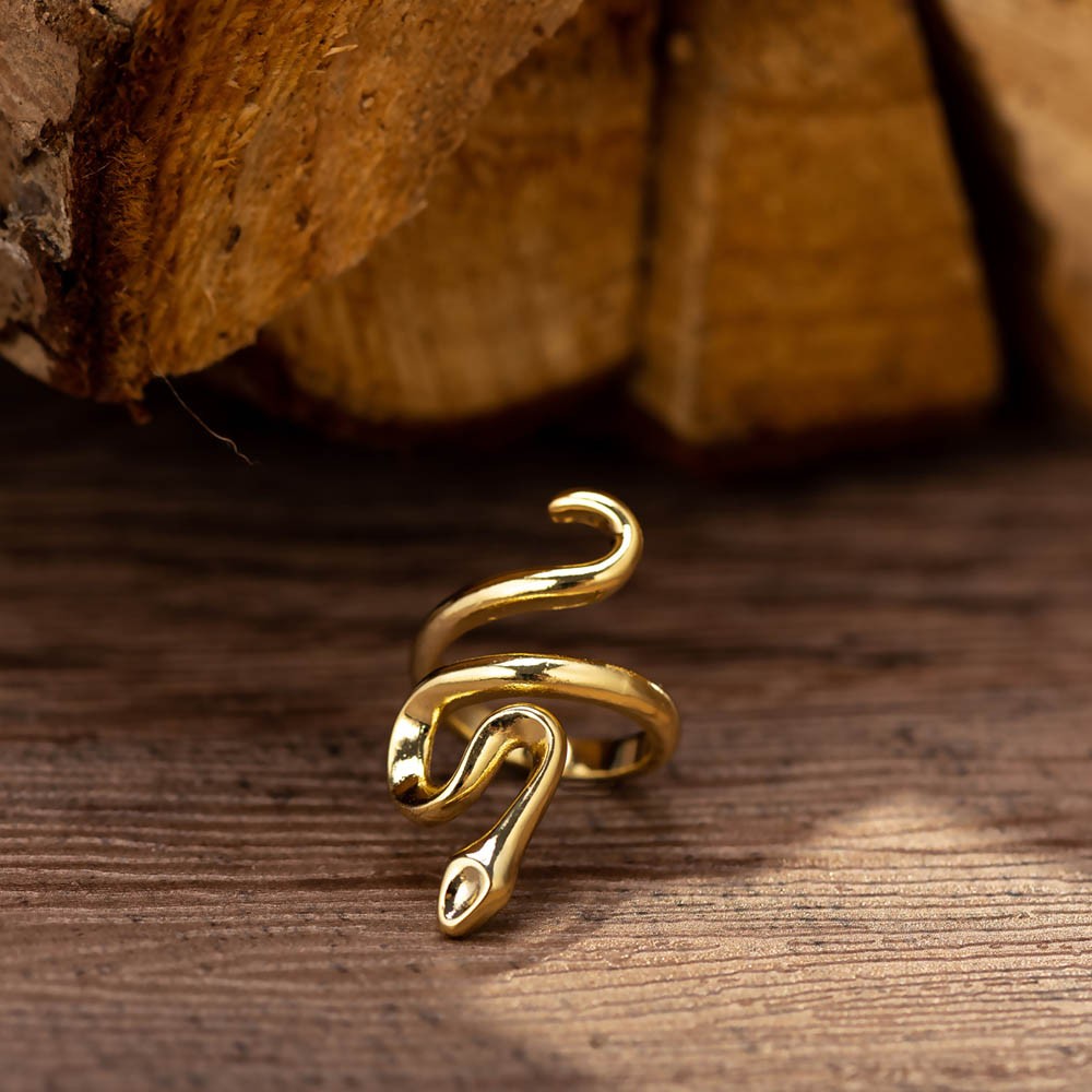 Adjustable Gold Snake Ring, Open Stacking 18K Gold Plated Snake Spiral Ring, Vintage Gothic Jewelry Punk Ring, Gift for Men/Women