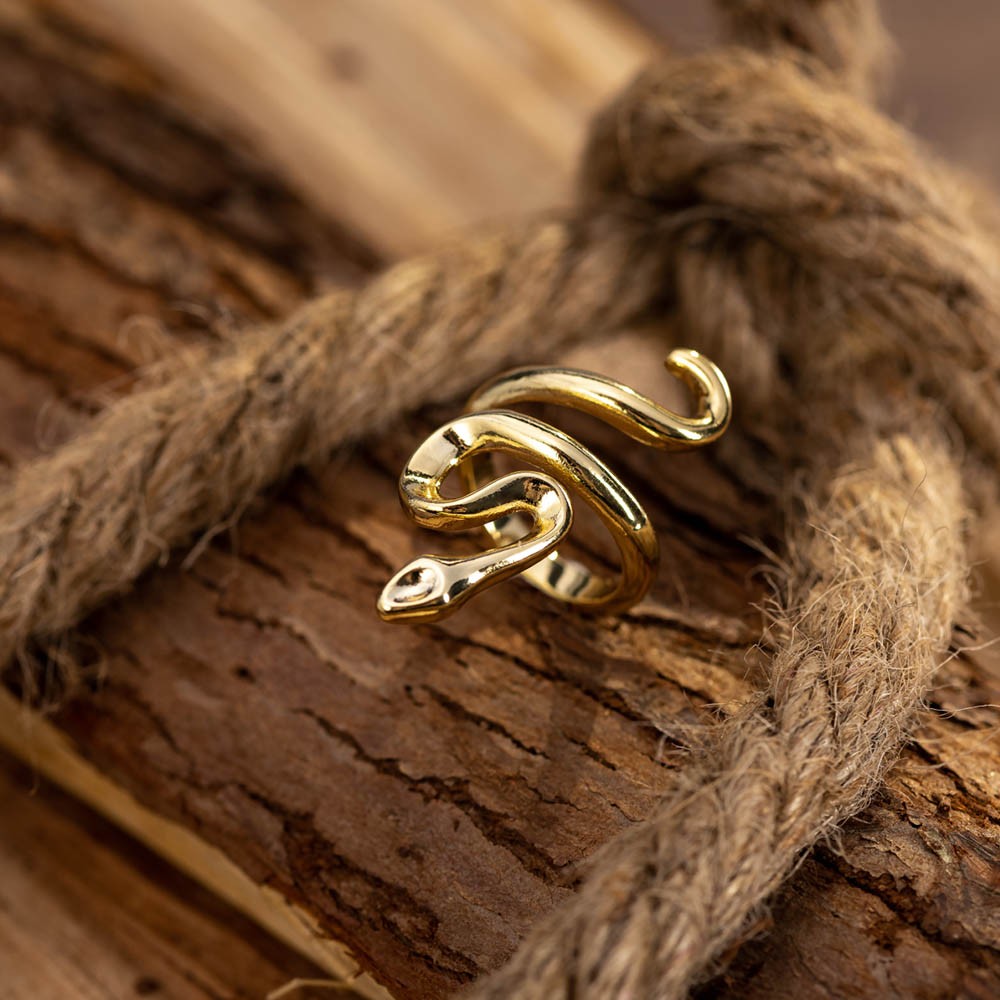 Adjustable Gold Snake Ring, Open Stacking 18K Gold Plated Snake Spiral Ring, Vintage Gothic Jewelry Punk Ring, Gift for Men/Women