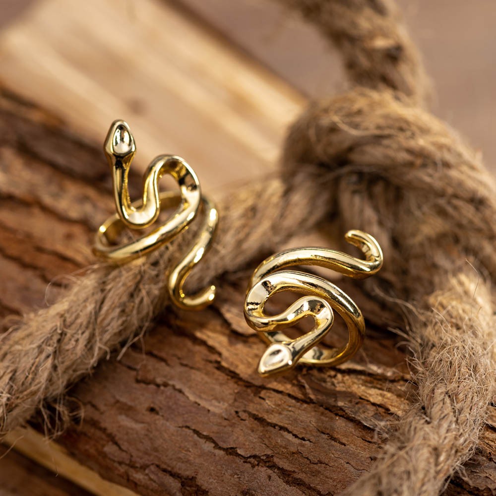 Adjustable Gold Snake Ring, Open Stacking 18K Gold Plated Snake Spiral Ring, Vintage Gothic Jewelry Punk Ring, Gift for Men/Women