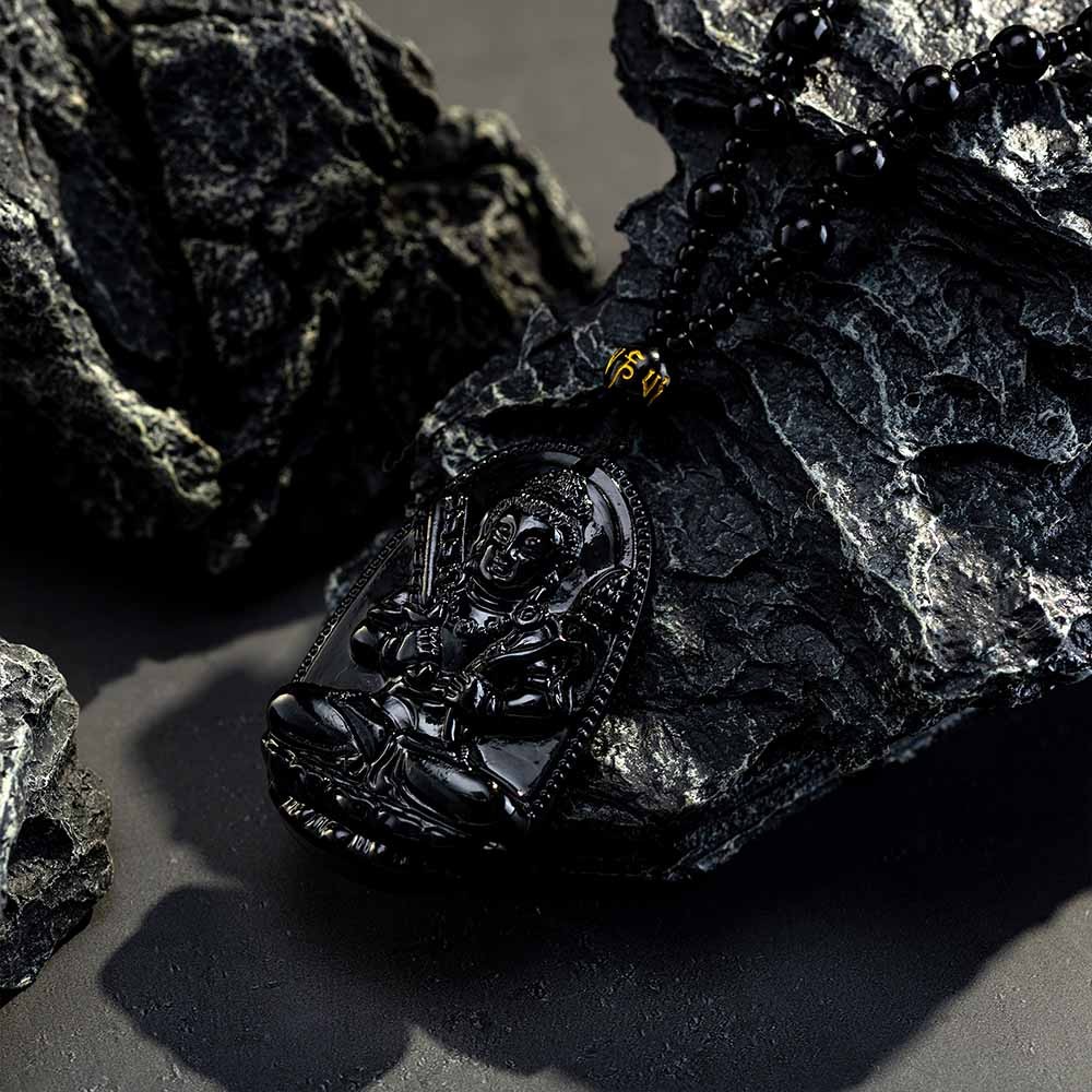 Collier de Bouddha en obsidienne noire, pendentif de Bouddha en obsidienne, collier en obsidienne noire, collier de chance, collier de dragon de prospérité
