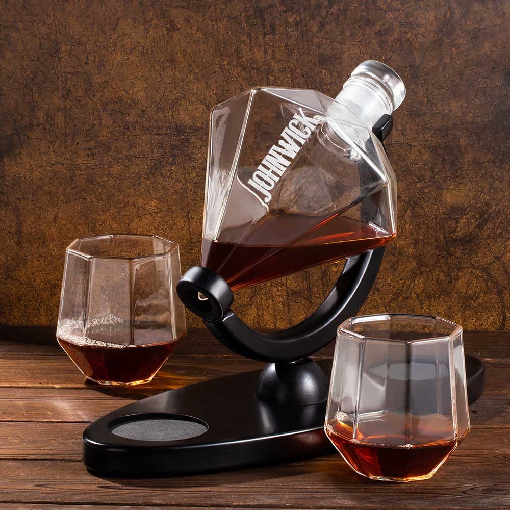 Custom Name Whiskey Decanter Set, Engraved Crystal Whiskey Decanter, Diamond Shape Whiskey Decanter, Father's Day Gifts, Gifts for Dad/Whiskey Lover