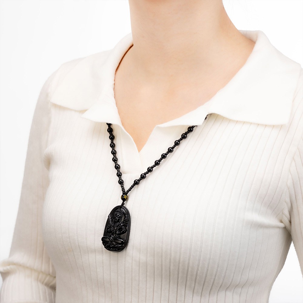 Collier de Bouddha en obsidienne noire, pendentif de Bouddha en obsidienne, collier en obsidienne noire, collier de chance, collier de dragon de prospérité