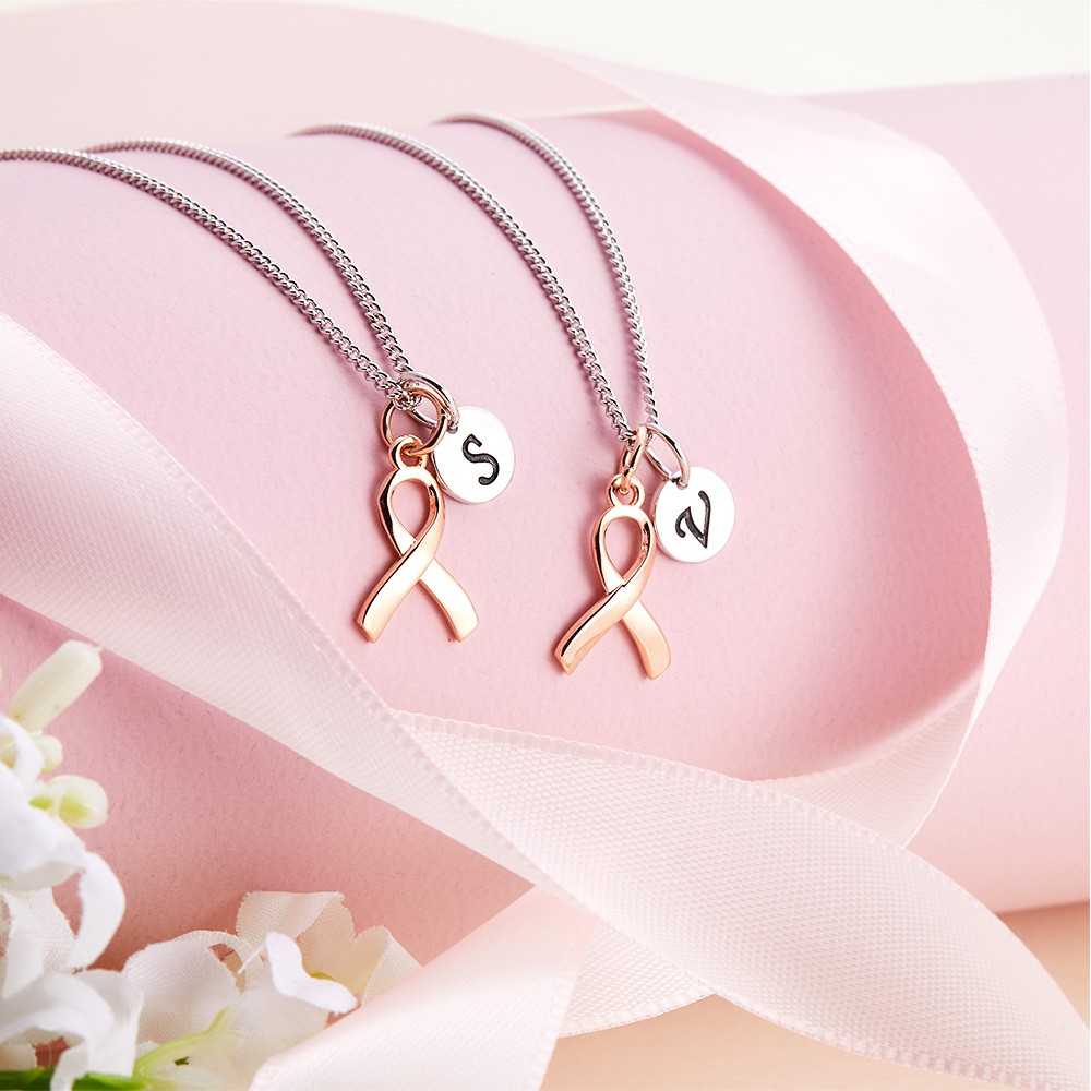 Collier personnalisé de survivante du cancer du sein initial en argent sterling, collier de ruban rose de sensibilisation, cadeaux de survivante du cancer pour les femmes