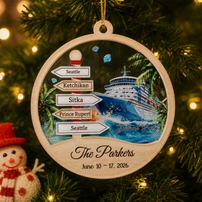 Custom Name & Date Cruise Trip Signpost Christmas Ornament, Family Vacation Itinerary Keepsake, Holiday Tree Decor, Gift for Family/Cruise Lovers