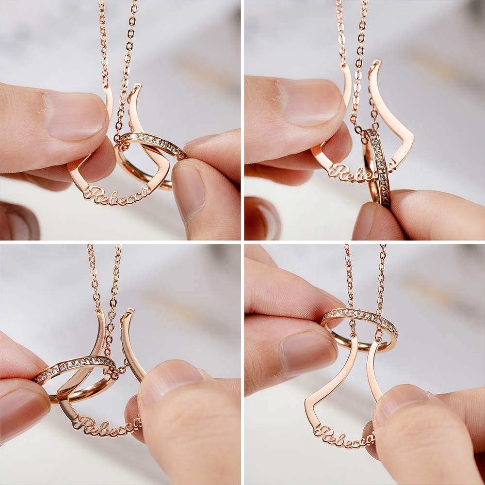 Personalized Ring Holder Necklace, Ring Keeper Necklace with Name, Wedding Ring Holder, Ring Holder Jewelry, Gift for Woman/Mother/Grandma
