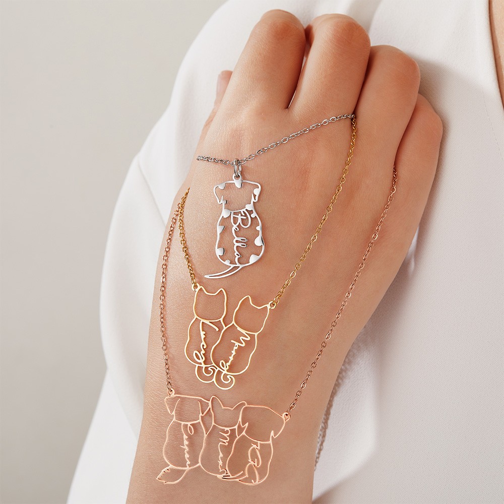Custom Cat/Dog Breed Necklace, Personalized Up to 4 Back Sitting Cat/Dog Name Necklace, Sterling Silver 925 Dog Memorial/Dog Loss Jewelry, Gift for Dog Mom/Dad