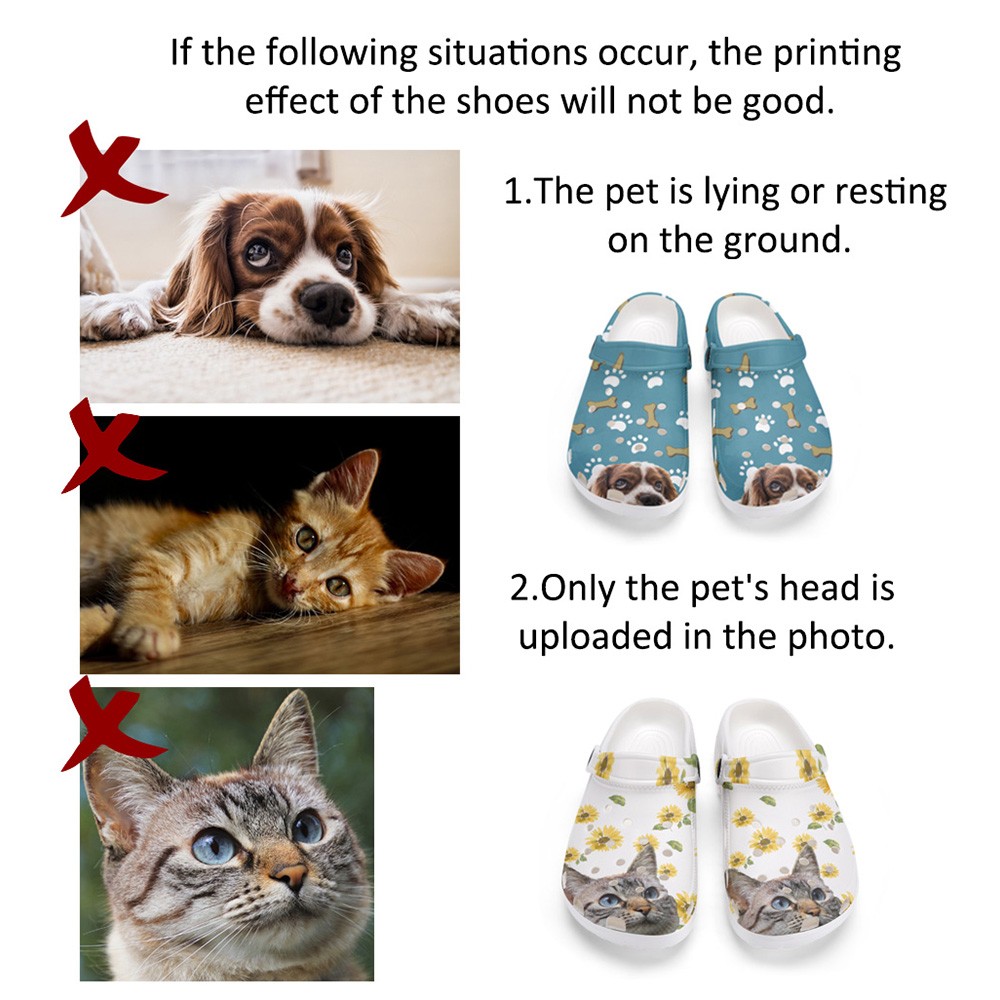 Chaussons sabots personnalisés colorés pour animaux de compagnie avec photo et nom amusants de chien et de chat, cadeau d'anniversaire pour amoureux des animaux