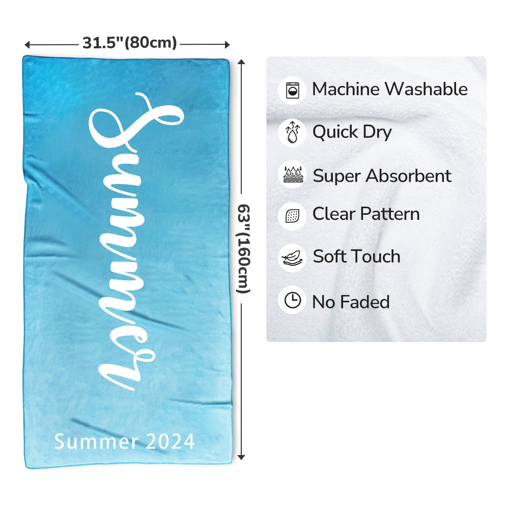 Personalized Name Beach Towel with Multiple Colors, Custom Superfine Fiber Pool Towel, Monogrammed Beach Towel, Vacation Gift for Traveler/Family