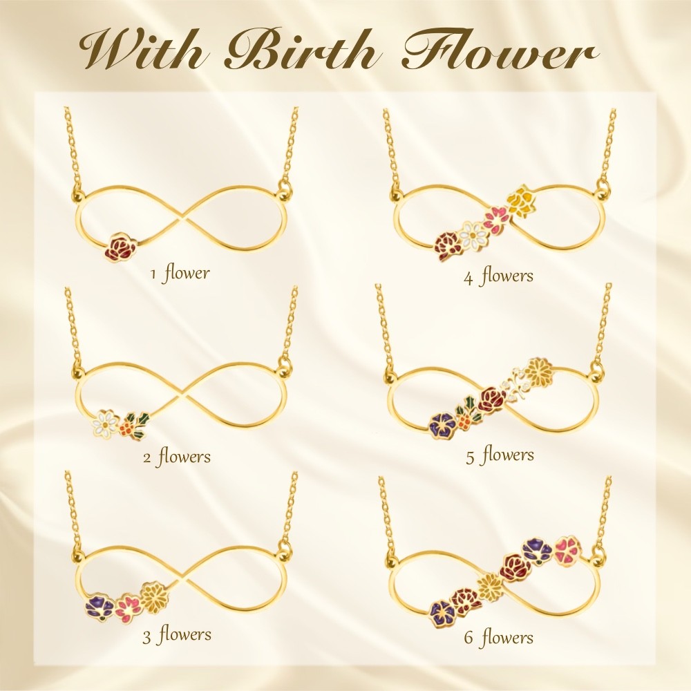 Personalized Birth Flower Infinity Necklace with Name, Custom Colorful Bouquet Family Jewelry, Mother's Day/Birthday Gift for Mom/Daughter/Women
