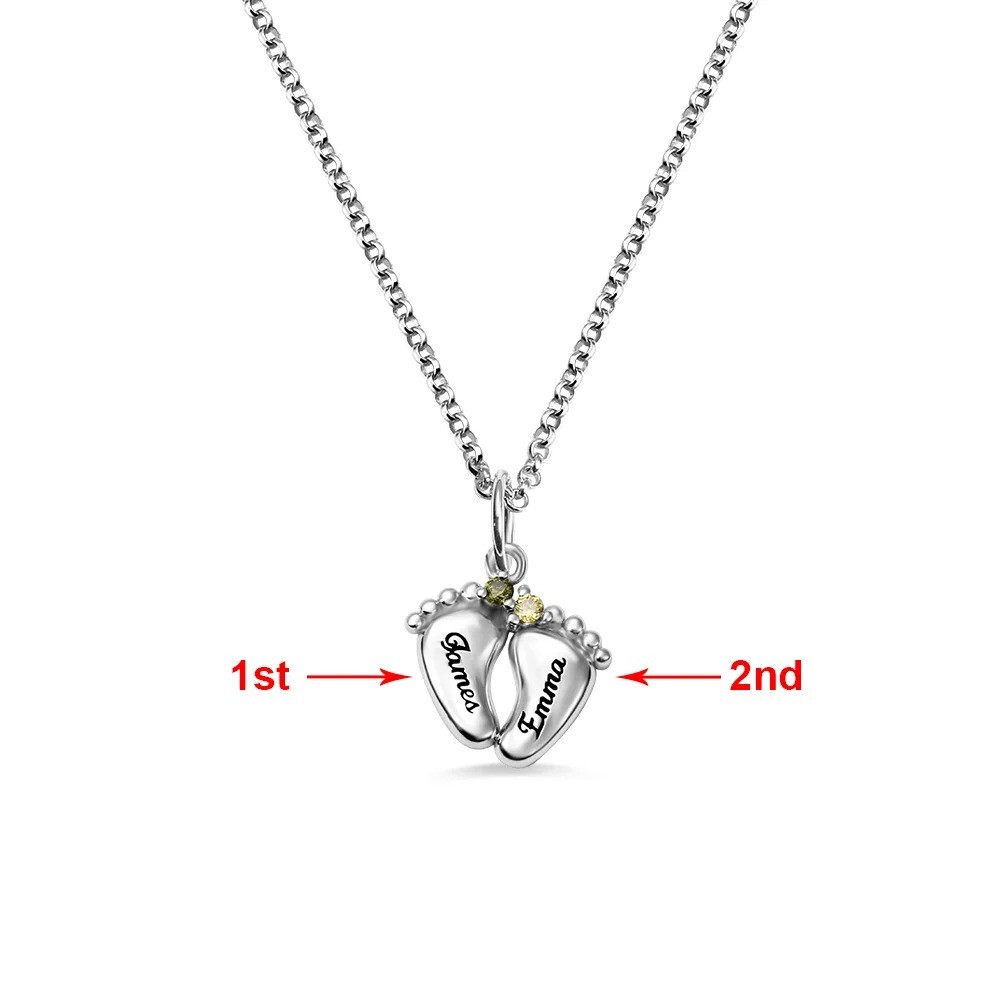 2 Baby Feet Birthstones Necklace for Mother
