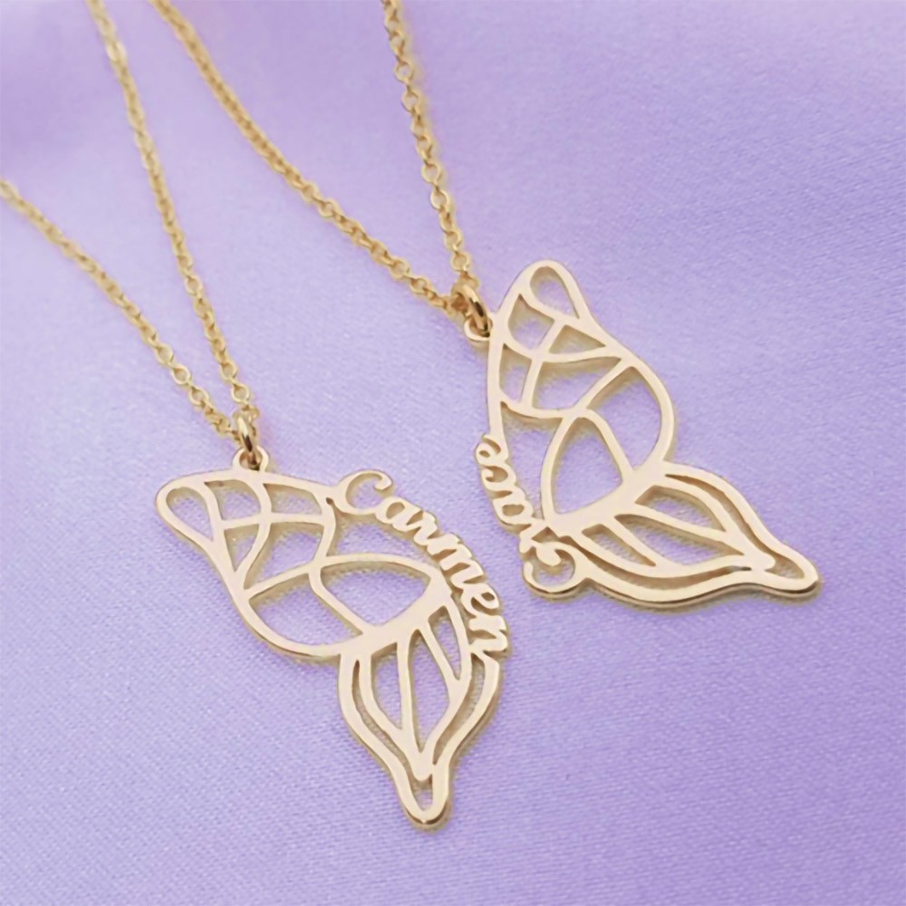 Personalized BFF Butterfly Necklace Set of 2, Butterfly Wings Jewelry for Best Friends Forever Necklaces