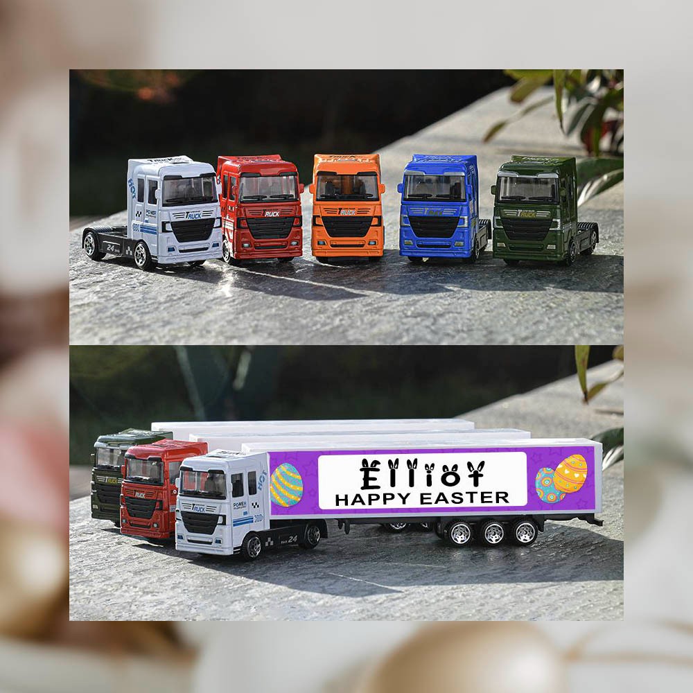 Camions de jouets personnalisés pour enfants de Pâques, cadeaux de Pâques pour les enfants, jouet de nom personnalisé, jouets de camion de Joyeuses Pâques, cadeaux d'anniversaire/fête des enfants