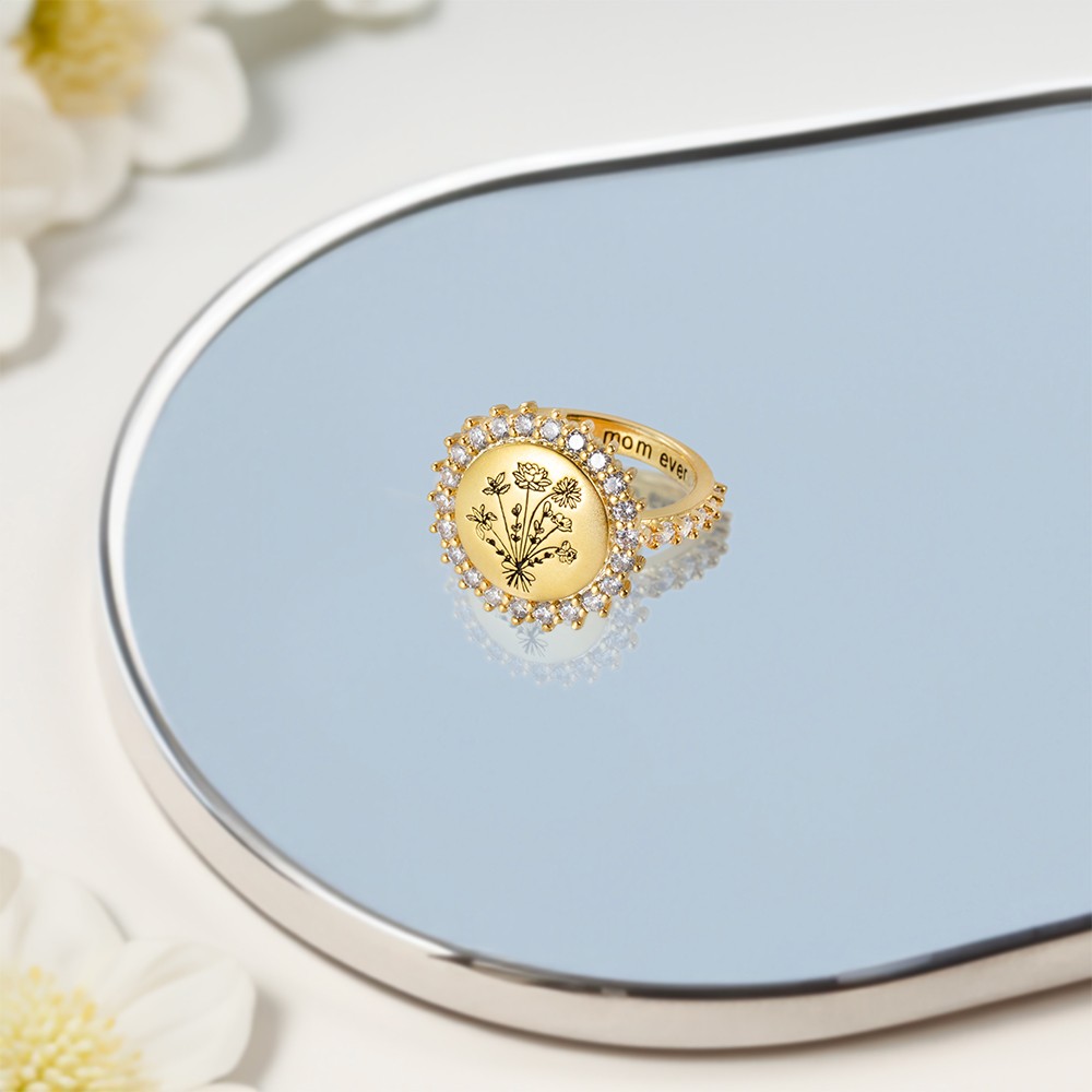 Custom 1-8 Birth Flower Circle Ring, Mother's Ring, Best Friend Ring, Women's Jewelry, Birthday/Mother's Day/Anniversary Gift for Mom/Wife/Girlfriend