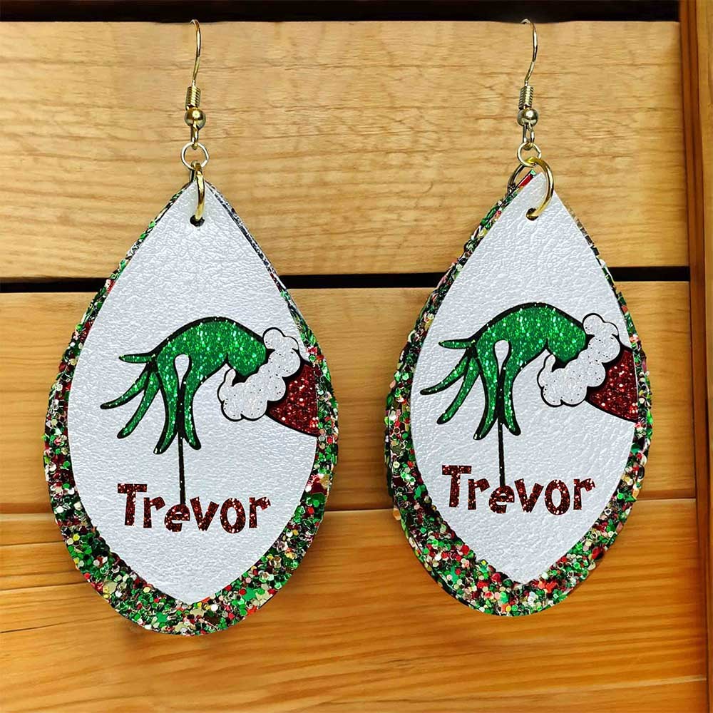 Boucles d'oreilles monstre vert avec nom personnalisé