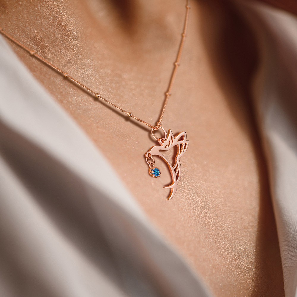 Hummingbird Necklace with Birthstone