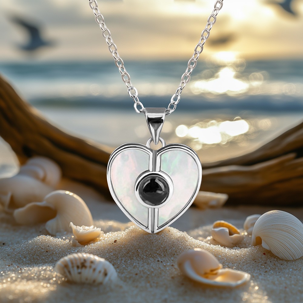 Personalized Heart Shaped Natural Shell Micro-carved Photo Necklace, Custom Keepsake Jewelry Gift for Her, Memorial Necklace for Women, Gift for Mom