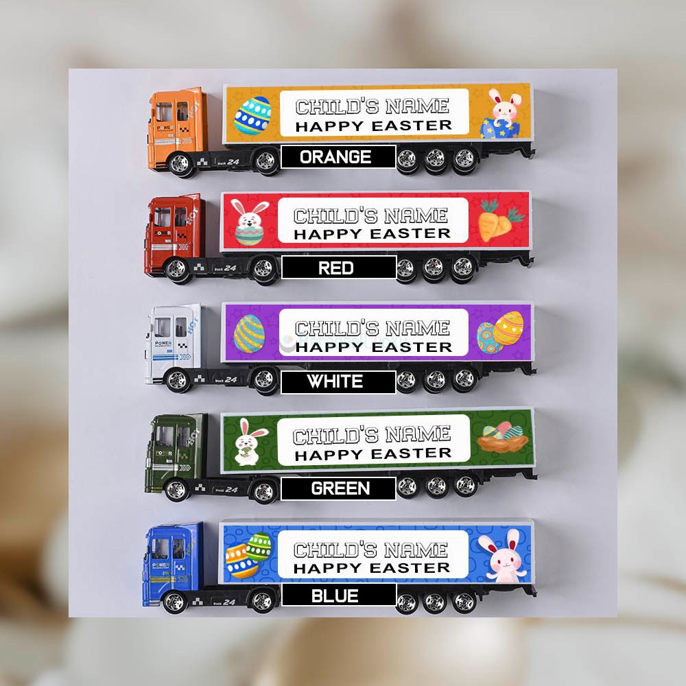 Camions de jouets personnalisés pour enfants de Pâques, cadeaux de Pâques pour les enfants, jouet de nom personnalisé, jouets de camion de Joyeuses Pâques, cadeaux d'anniversaire/fête des enfants