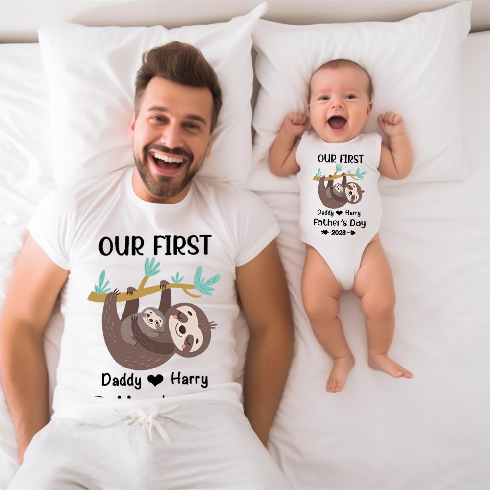 Chemise parent-enfant personnalisée avec nom de paresseux