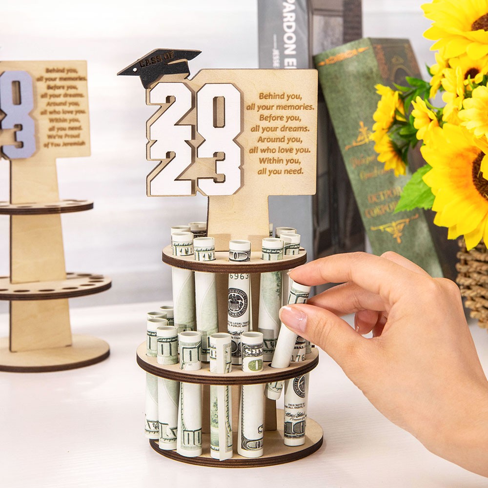 Porte-monnaie cadeau de graduation personnalisé, gâteau d'argent de graduation à plusieurs niveaux, cadeaux de graduation, décorations de fête de remise des diplômes, cadeau pour étudiants/diplômés
