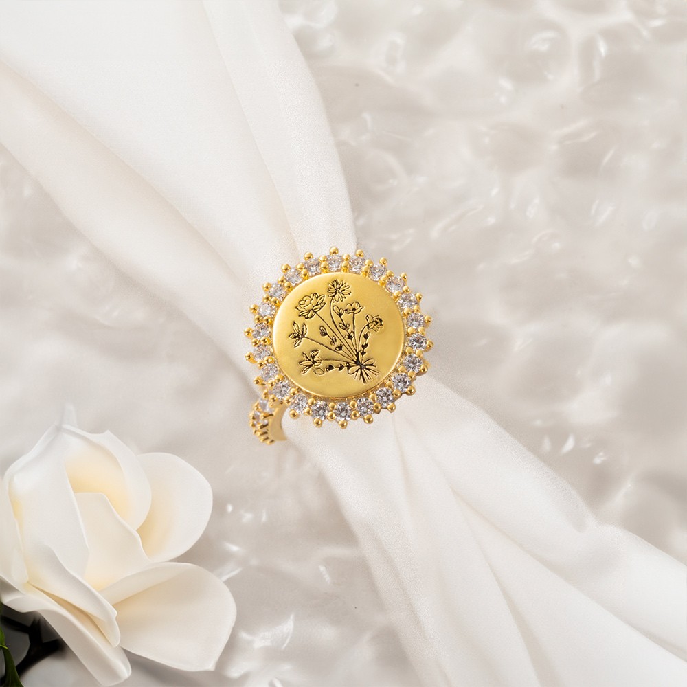 Custom 1-8 Birth Flower Circle Ring, Mother's Ring, Best Friend Ring, Women's Jewelry, Birthday/Mother's Day/Anniversary Gift for Mom/Wife/Girlfriend