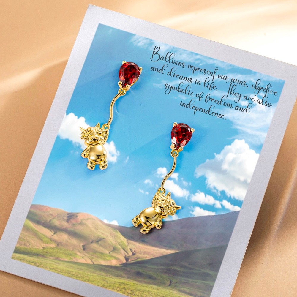birth stone highland cow stud earrings