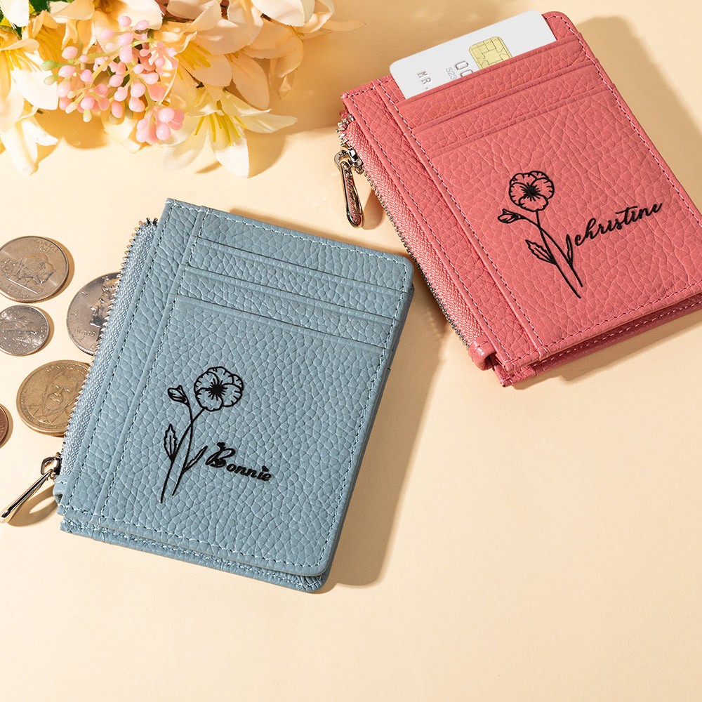 Sac à main personnalisé de fleurs de naissance, porte-monnaie de carte, sac à main monogrammé, portefeuille pour femmes, cadeau de Noël/anniversaire, cadeau pour maman/demoiselles d’honneur