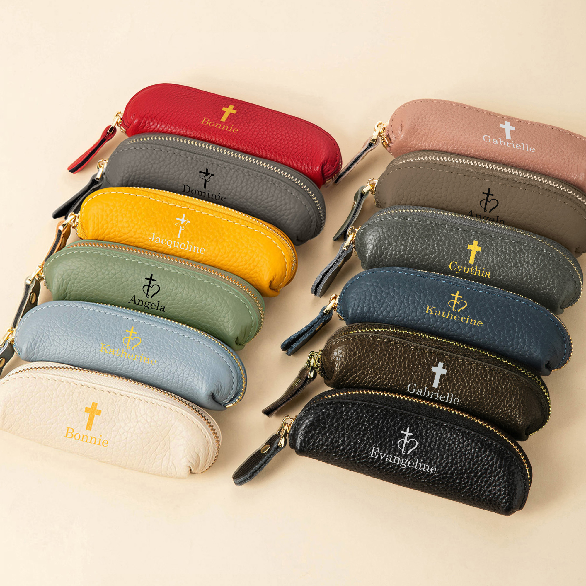 Personalized Name Cross Rosary Bag, Portable Multicolor Mini