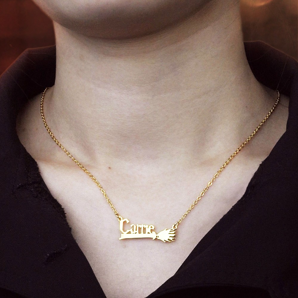 Custom Name Witch Broom Necklace, Magic Broom Name Pendant Chain, Sterling Silver 925 Jewelry, Birthday/Christmas/Anniversary Gift for Women/Girls