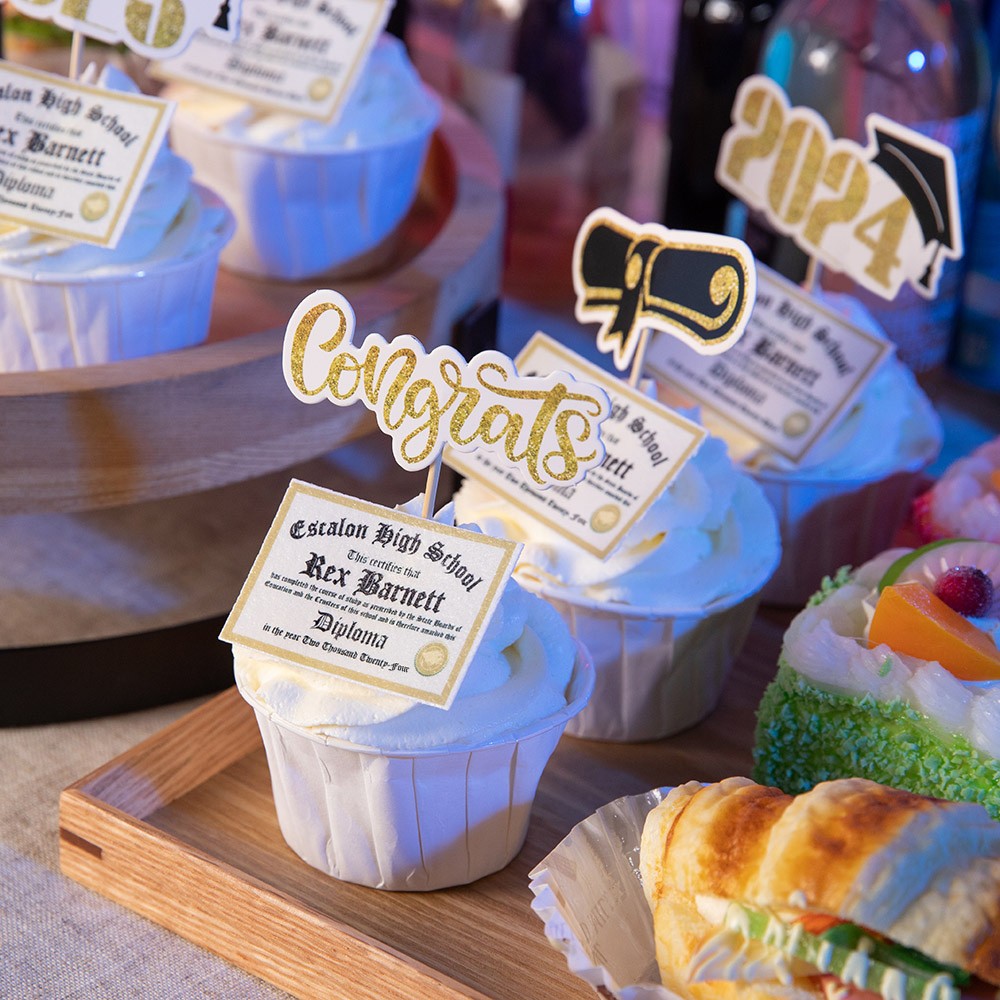 Custom Edible Graduation Diplomas Cupcake Toppers, Rice Crispy Treats Wrappers, Graduation Party Class Reunion Cake Decors, Class of 2023, Set of 10